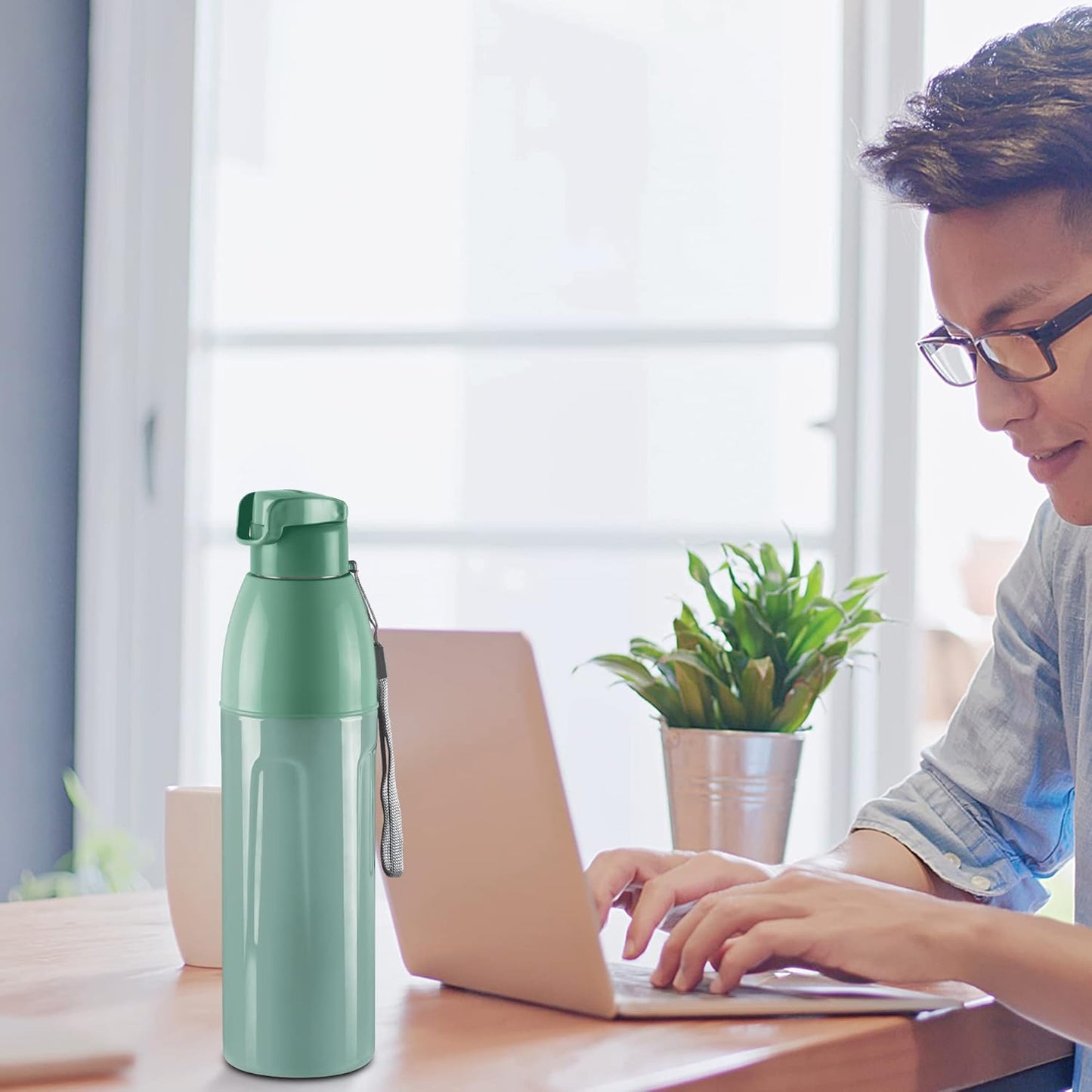 MILTON Kool Convex 900 Insulated Inner Pet Water Bottle, 700 ml, Light Green | Easy to Carry | Leak Proof | School | Office | Gym | Hiking | Treking | Travel Bottle