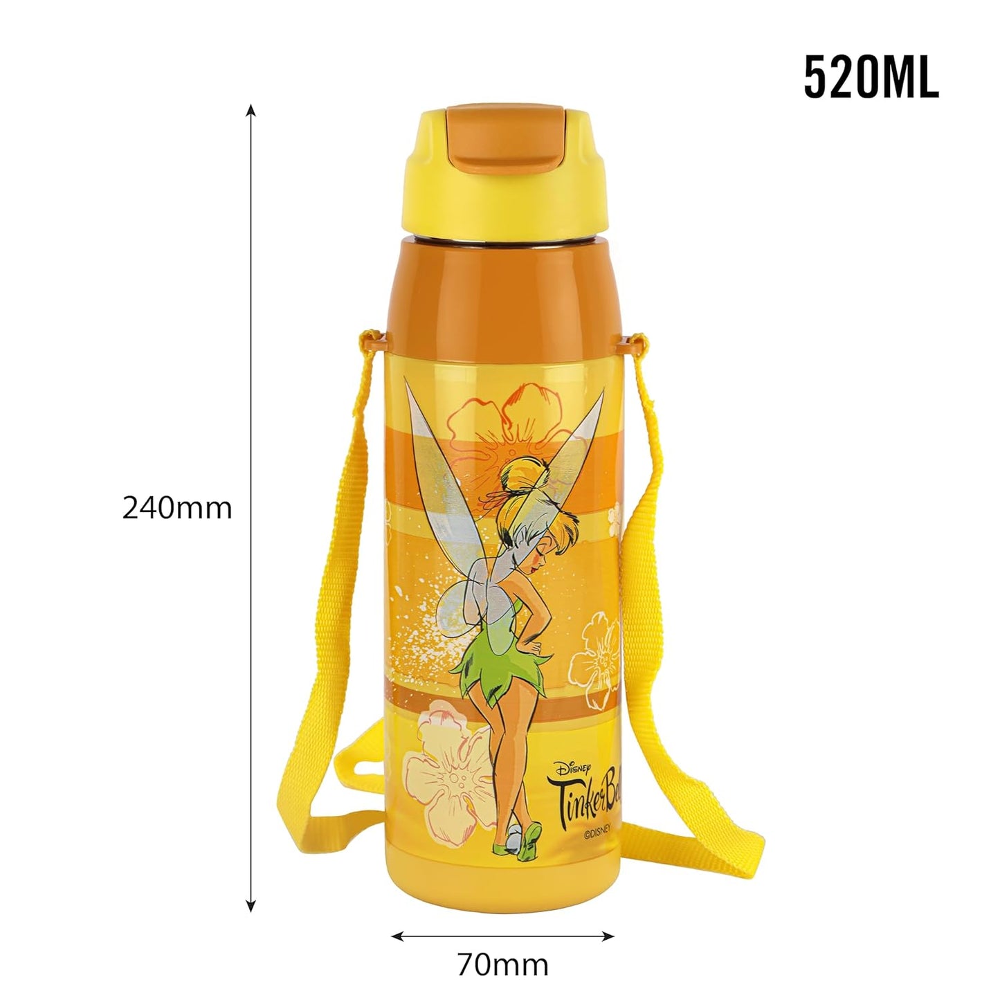 CELLO Puro Steel-X Hydra Kid 600 Water Bottle | PU Insulation | School Bottle | Picnic Bottle | Cold Insulation | Leak Proof | Kids Bottle | Easy to Carry | Tinker Bell | 520ml | Pink