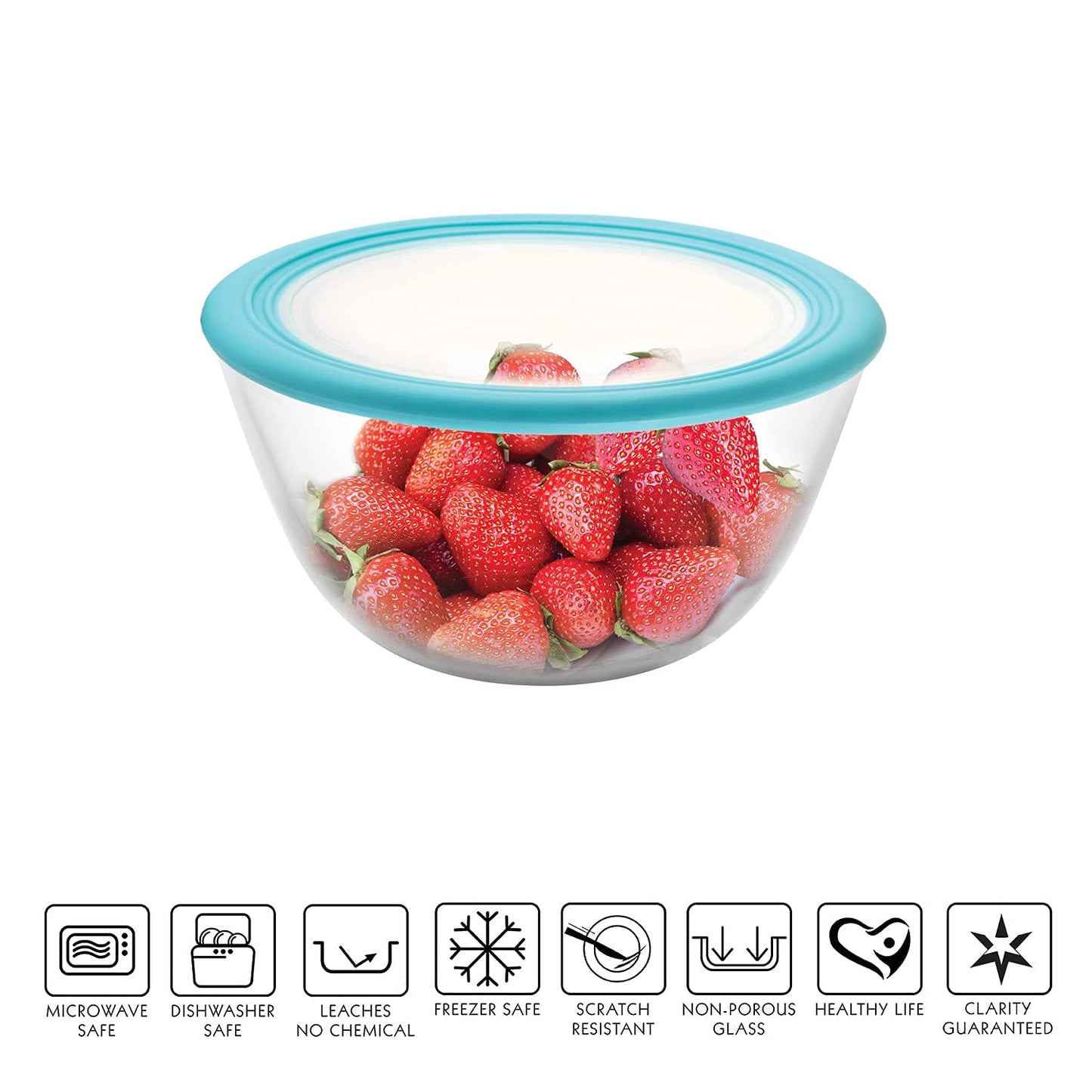 CELLO Ornella Toughened Glass Mixing Bowl Without Lid | Microwave Safe & Dishwasher Safe | Clear & Non- Porous Glass | Scratch Resistant | Transparent