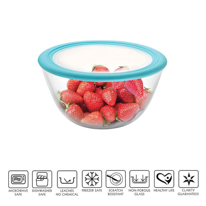 CELLO Ornella Toughened Glass Mixing Bowl Without Lid | Microwave Safe & Dishwasher Safe | Clear & Non- Porous Glass | Scratch Resistant | Transparent