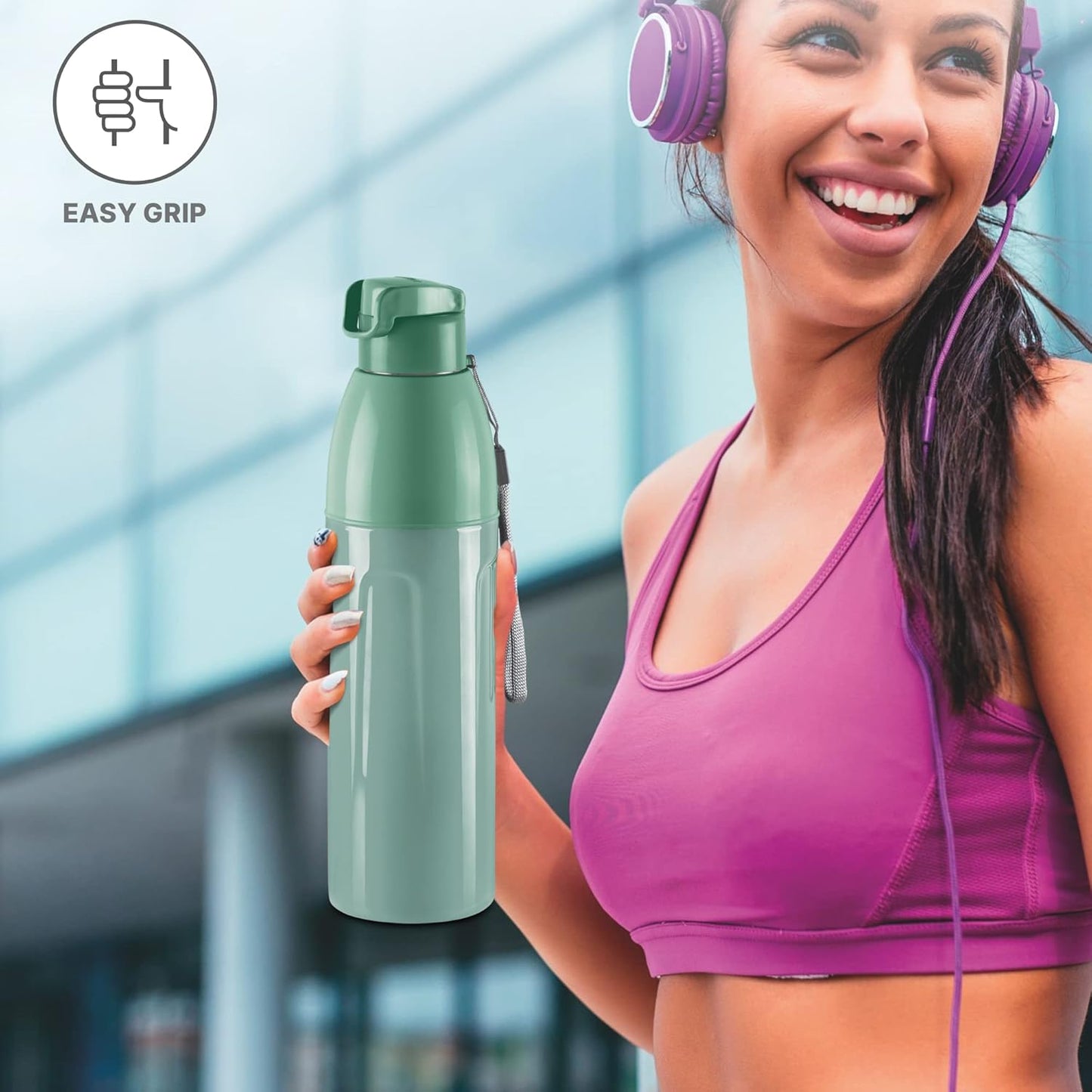 MILTON Kool Convex 900 Insulated Inner Pet Water Bottle, 700 ml, Light Green | Easy to Carry | Leak Proof | School | Office | Gym | Hiking | Treking | Travel Bottle