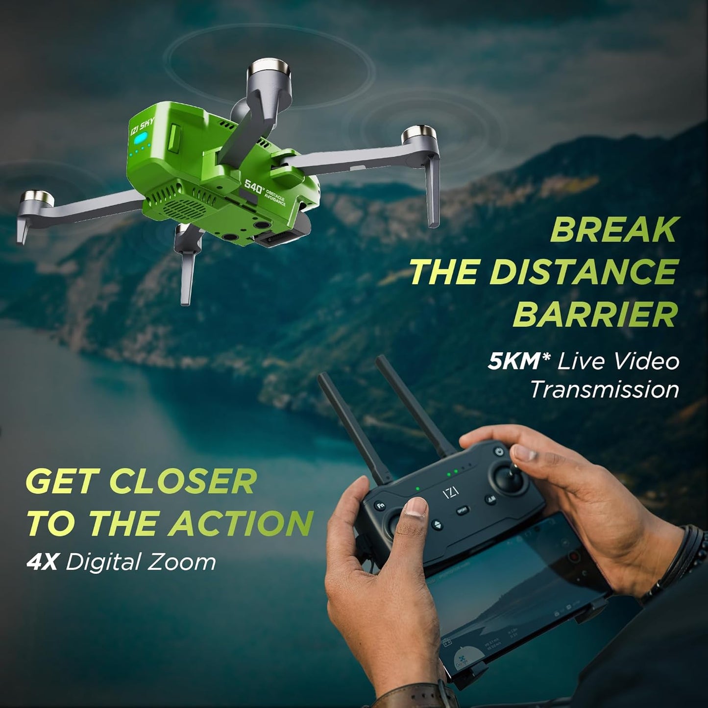 New IZI Sky Pro 4K Fly More Combo Camera Drone, 540° OA, 20MP, 5KM Live Video, 96 Mins Flight, 3-Axis Gimbal, 10+ Flying Modes, RTH, GPS, 3 x Smart Battery, Fast Tri-Charger, UAV 1-Year Warranty