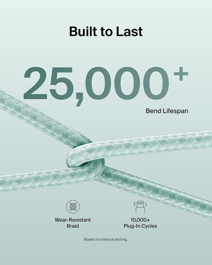 Belkin USB-C to USB-C 240W Braided Cable 1.5M Green (2-Pack) – Fast Charge