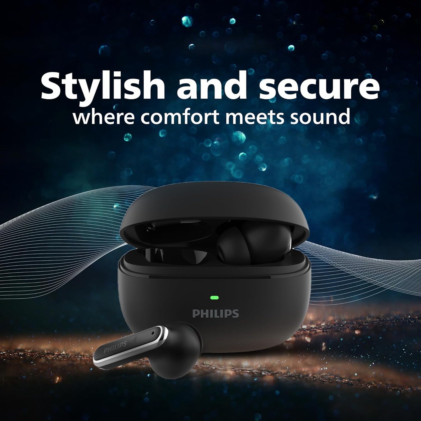 PHILIPS TAT1150BK/94 Premium Wireless Earbuds with ANC, Quad Mic ENC, Up to 55 Hr Playtime,13mm Neodymium Drivers,Multipoint, ergonomically Designed,IPX5 Water Resistance,Fast Charging (Deep Black)