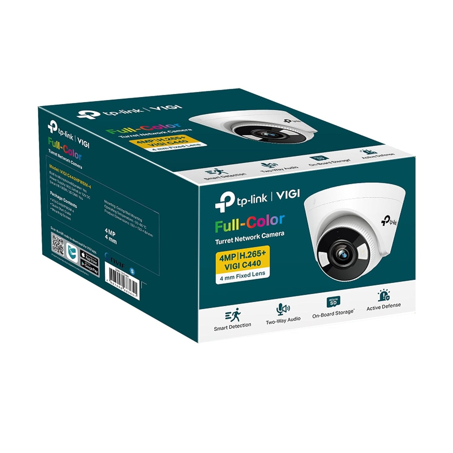 TP-Link VIGI C440 2.8mm Lens Smart Security Camera | 4MP Ultra HD Full-Color Turret Network Camera | Smart Detection | ONVIF | H.265+ | PoE/12V DC CCTV | Remote Monitoring/Pan/Tilt