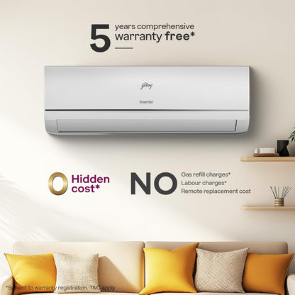 Godrej 1 Ton 3 Star Split Inverter AC – 5-in-1 Convertible, 52° Heavy Duty Cooling (12Y3TH, 2026 Model)