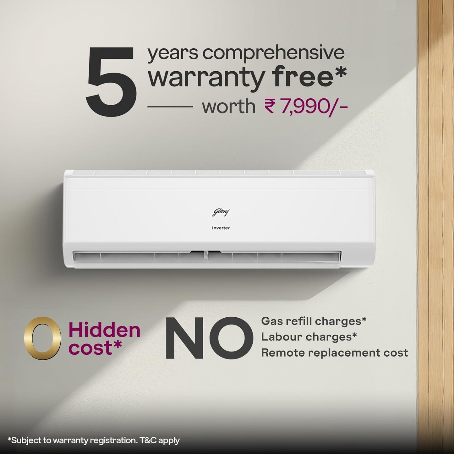 Godrej 1.5 Ton 3 Star Split Inverter AC – Flower Indoor Design, 4-Way Swing (18A3TG, 2026 Model)