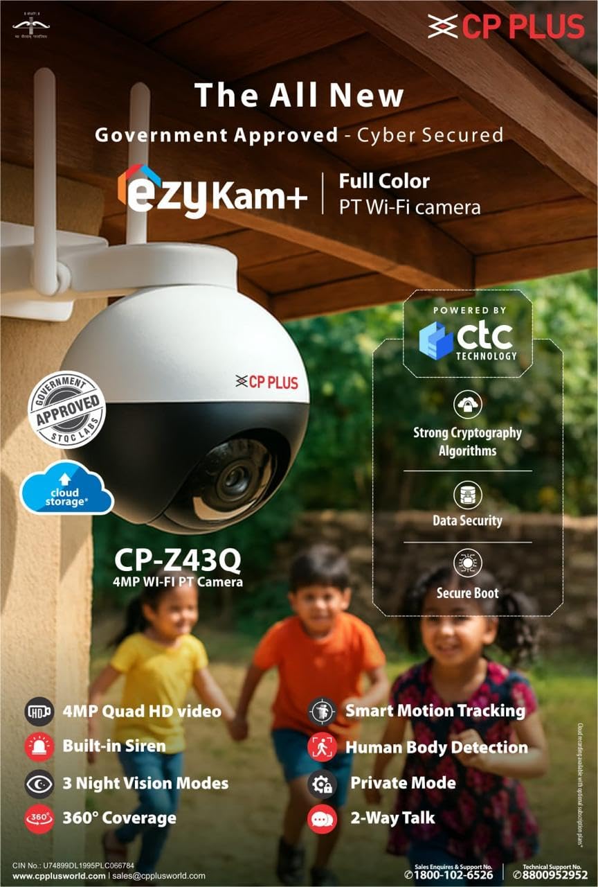 CP PLUS 4MP WI-FI Full Color Outdoor Smart Security Camera | CTC Technology|360˚with Pan & Tilt |Two Way Talk| Human Detection | Night Vision | Supports SD Card (Up to 128 GB) |Alexa & Google- CP-Z43Q