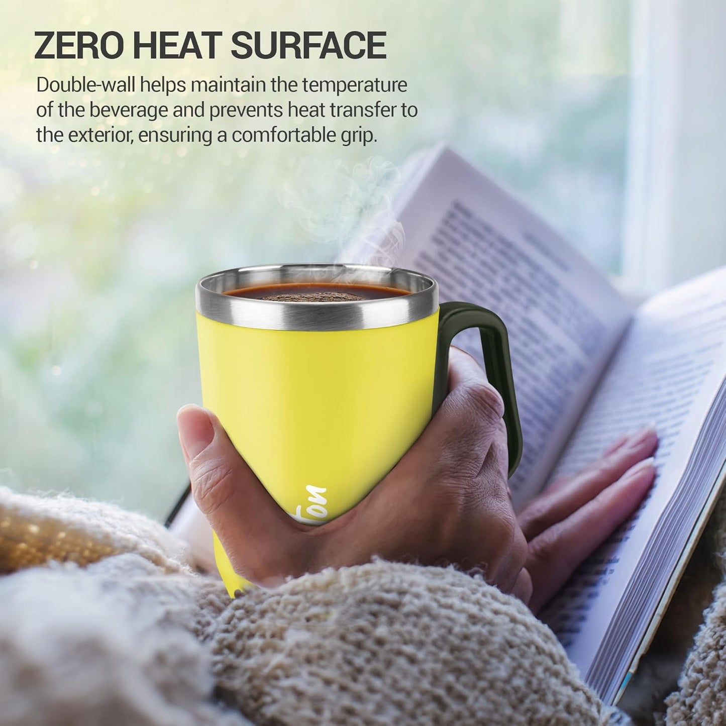 MILTON Cool Touch Coastal Coffee Mug 350 Double Walled 300 ml Inner Stainless Steel Tea Mug and Lid, Coffee Mug Travel Tea Cup, Black Coffee, Single, Blue