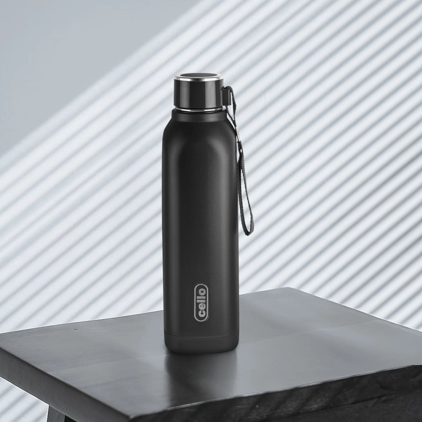 Cello Puro Steel-X Royce 900 | PU Insulation | Leak Proof | Wide Mouth | 730 ml Stainless Steel Flask (Pack of 1, Black)