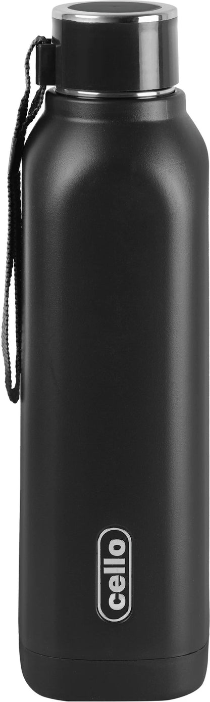 Cello Puro Steel-X Royce 900 | PU Insulation | Leak Proof | Wide Mouth | 730 ml Stainless Steel Flask (Pack of 1, Black)