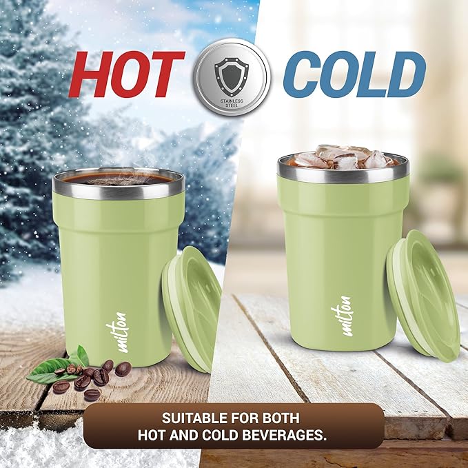 MILTON Cool Touch Deccan Coffee Mug 350 Double Walled 330 ml Inner Stainless Steel Tea Mug with Lid, Coffee Mug Travel Tea Cup, Black Coffee, Tea Cup Single