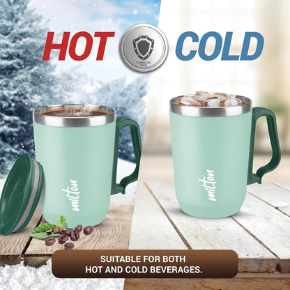 MILTON Cool Touch Coastal Coffee Mug 350 Double Walled 300 ml Inner Stainless Steel Tea Mug and Lid, Coffee Mug Travel Tea Cup, Black Coffee, Single, Blue