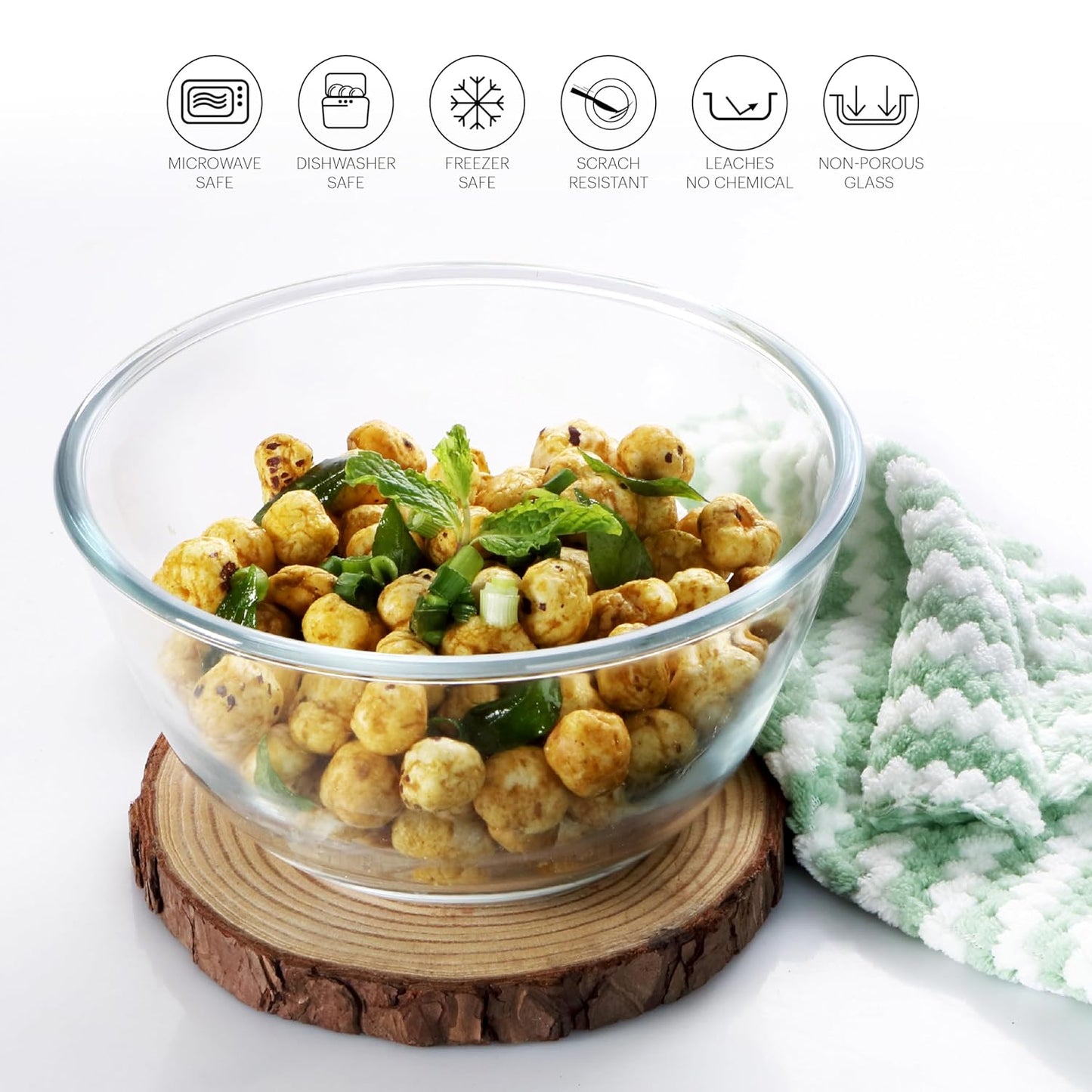 CELLO Ornella Toughened Glass Mixing Bowl Without Lid | Microwave Safe & Dishwasher Safe | Clear & Non- Porous Glass | Scratch Resistant | Transparent
