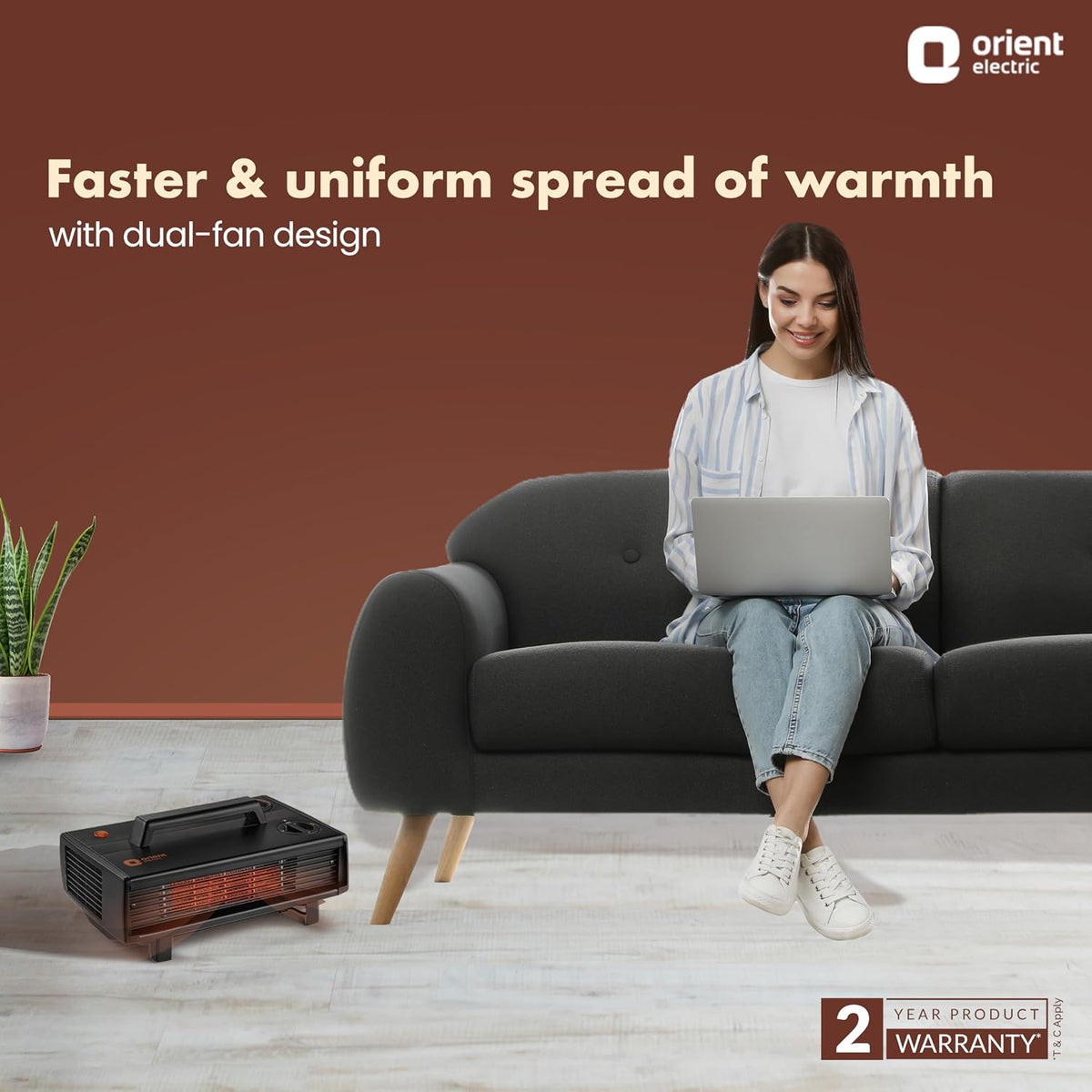 Orient Electric Heat Convector Compact Heater | 2000W with two heat settings | Quick Heating with two fans | Neon Indicator| 2-year warranty by Orient | Black