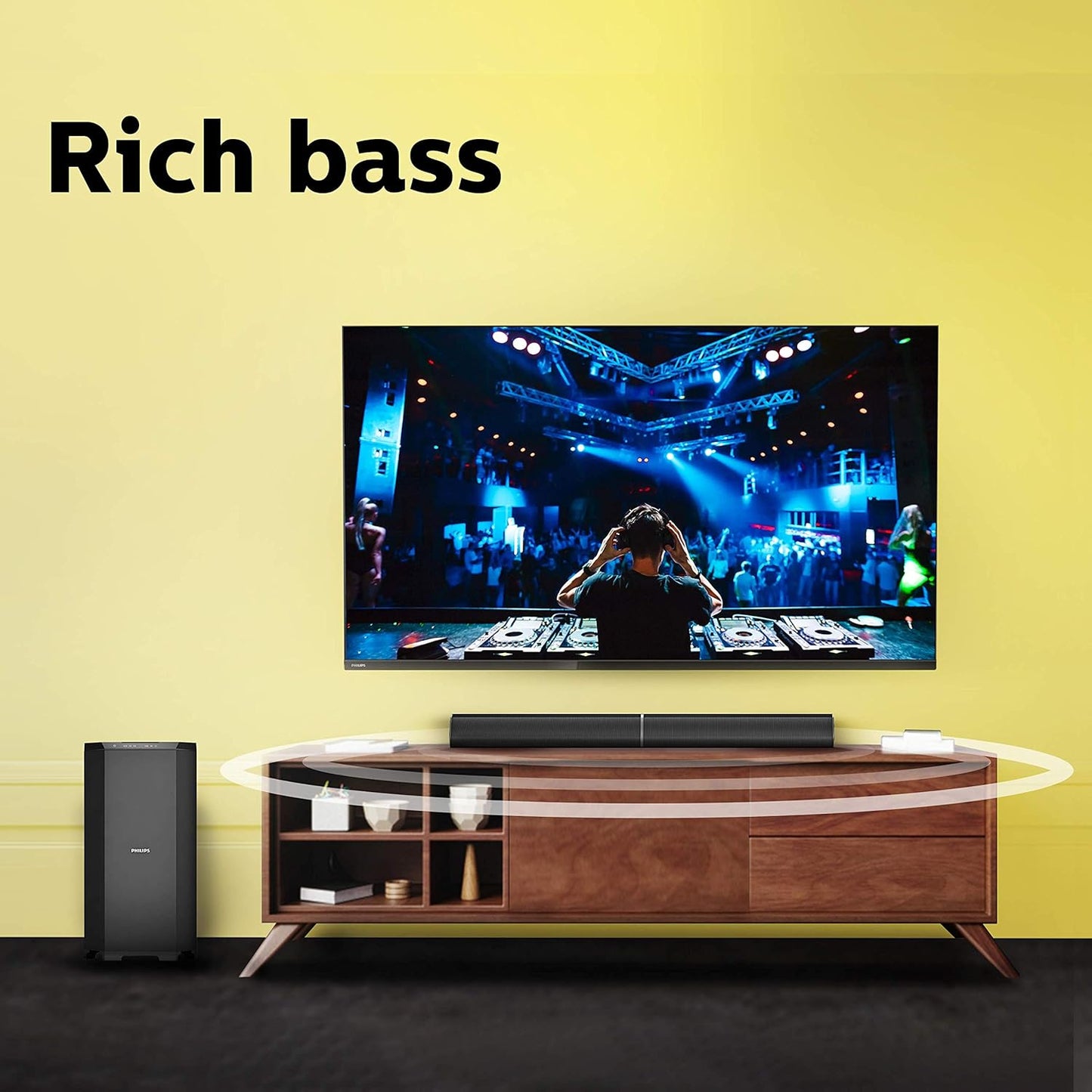 PHILIPS Convertible Soundbar MMS8085B, 2.1 Channel with Multiple-Connectivity Option,USB in, Bluetooth Connectivity 80 Watt (Black), Superior Sound