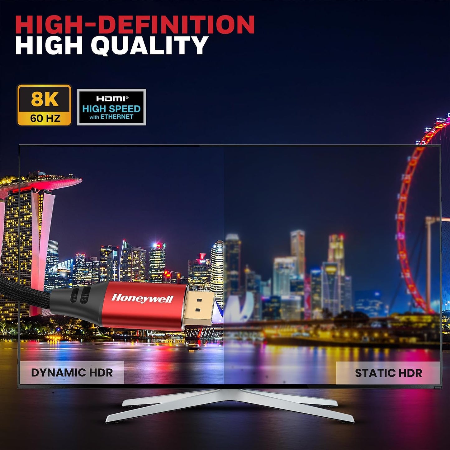 Honeywell DisplayPort to DisplayPort 2.0 Cable – 8K@60Hz UHD, 40Gbps, 2 Meter, Male to Male (TV, Laptop, Monitor, Projector)