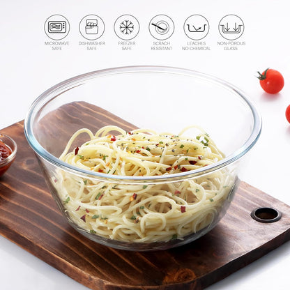 CELLO Ornella Toughened Glass Mixing Bowl Without Lid | Microwave Safe & Dishwasher Safe | Clear & Non- Porous Glass | Scratch Resistant | Transparent