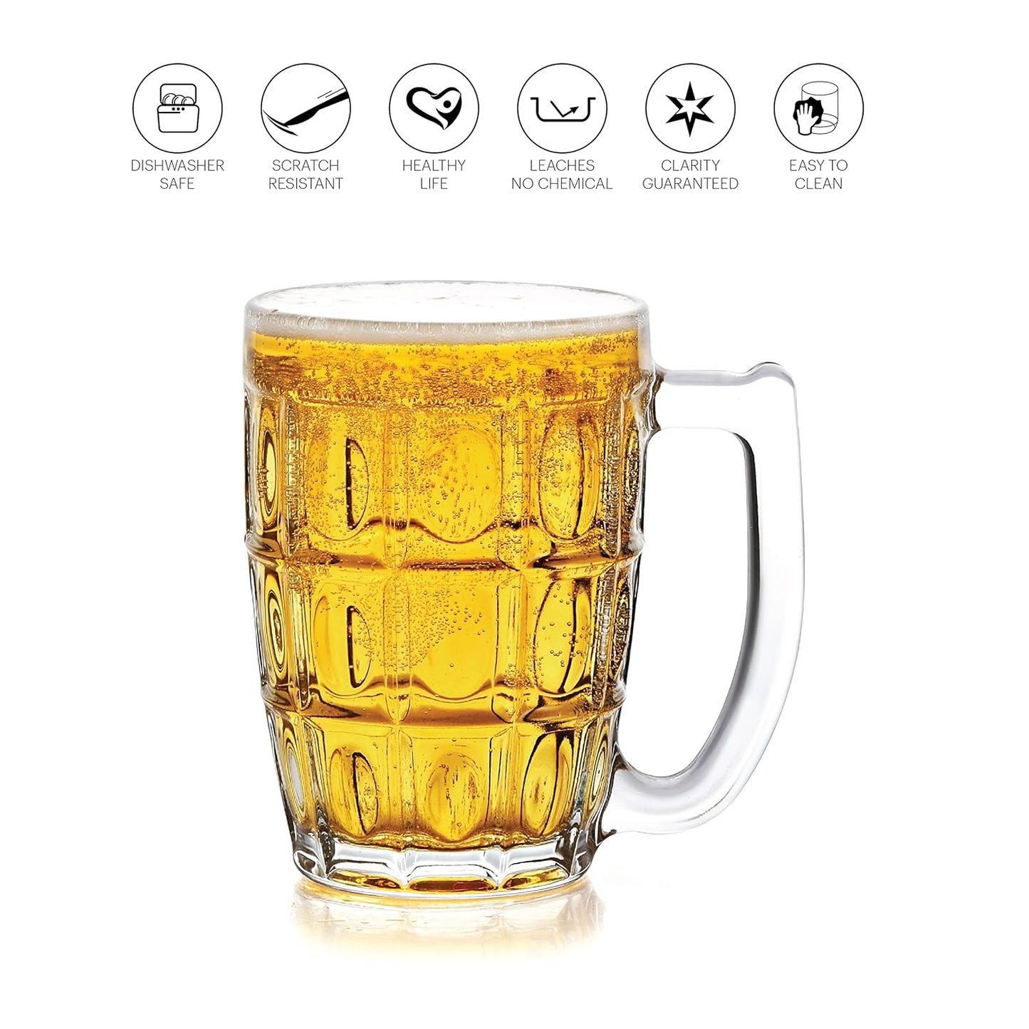 CELLO Executive Beer Mug with Handle | Glasses for Beer, Juice | Scratch Resistant & Easy to Clean | Dishwasher Safe Mug | Transparent | Set of 2, 400ml