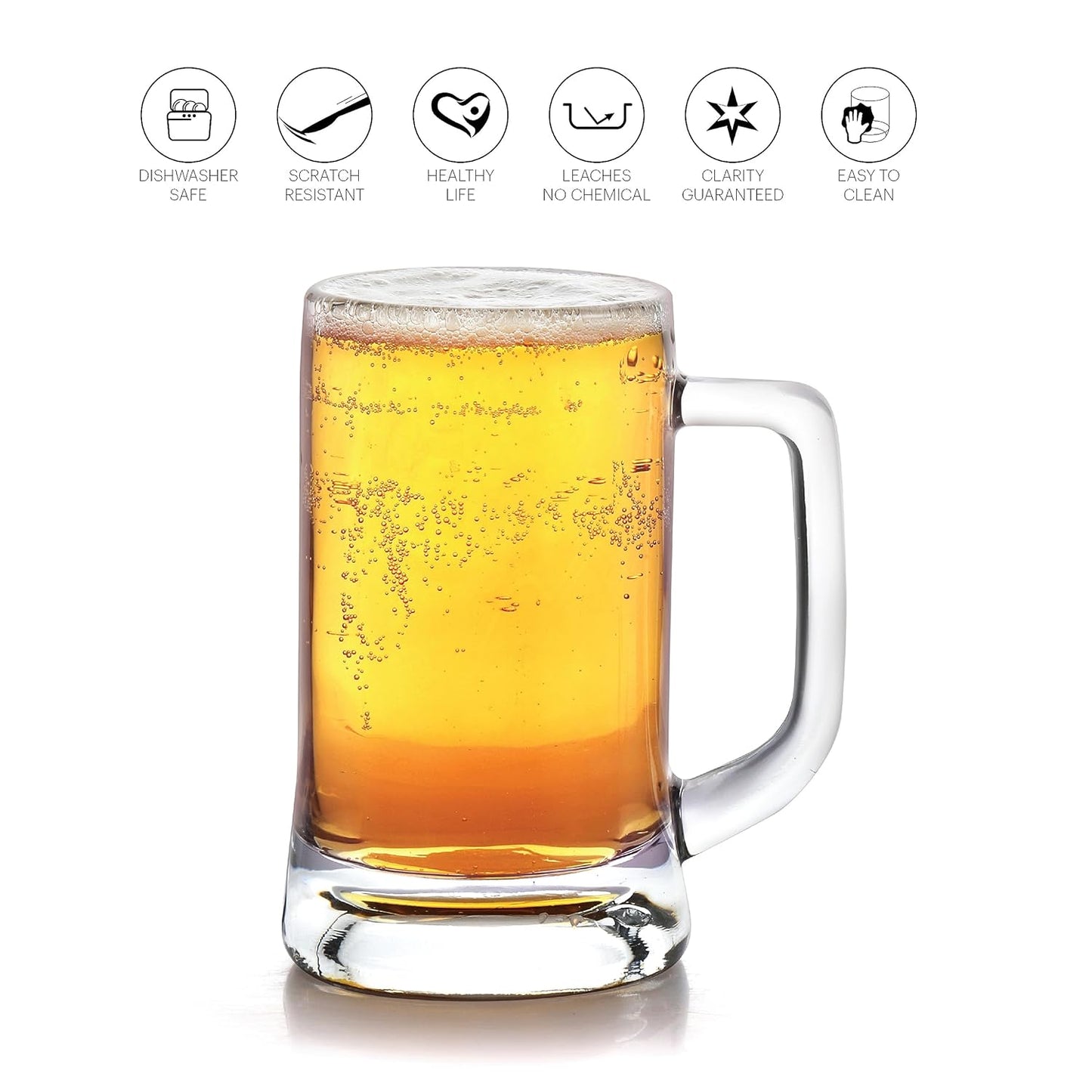 CELLO Executive Beer Mug with Handle | Glasses for Beer, Juice | Scratch Resistant & Easy to Clean | Dishwasher Safe Mug | Transparent | Set of 2, 400ml