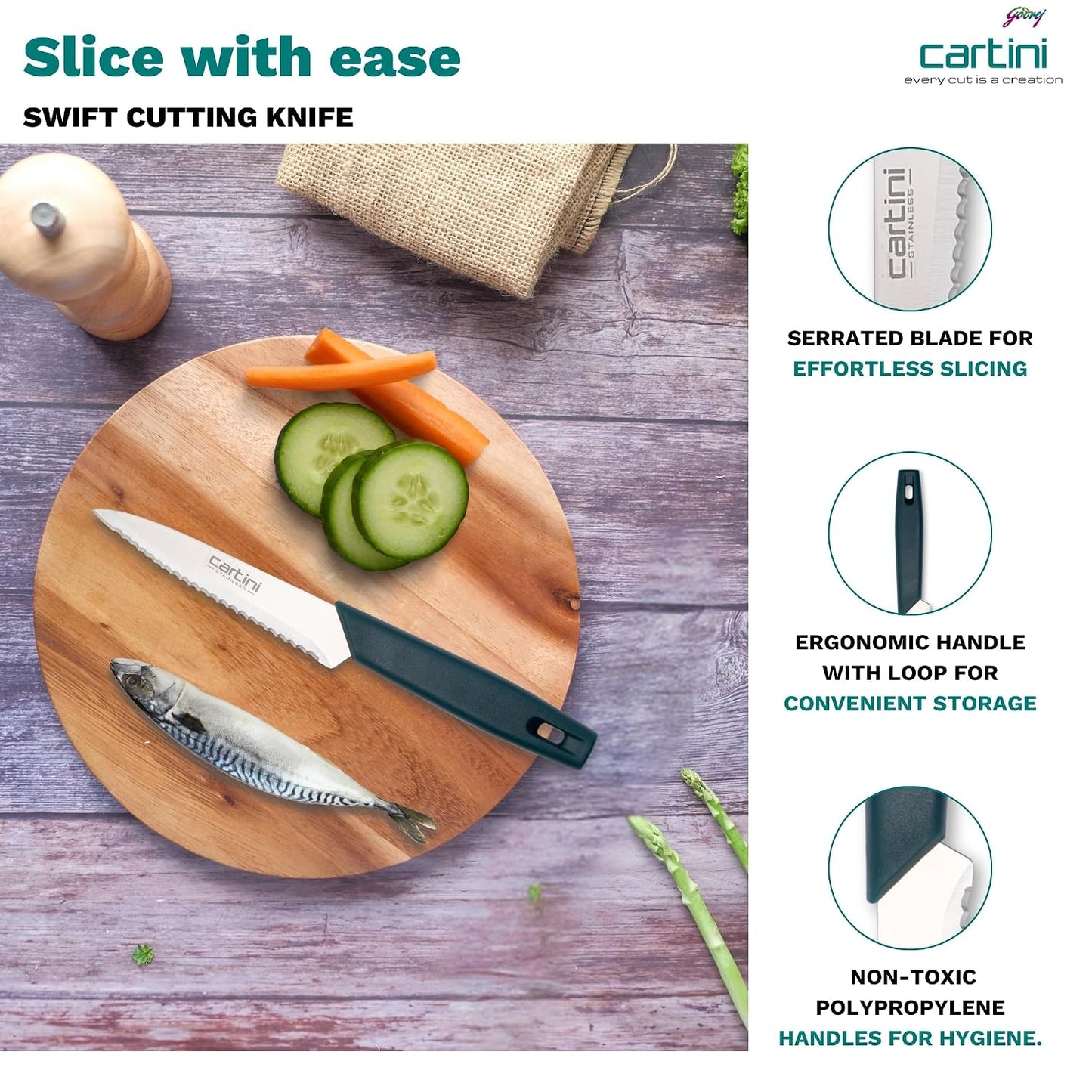 Godrej Cartini Chef Knife – 8" Stainless Steel Kitchen Knife with 1 Year Warranty