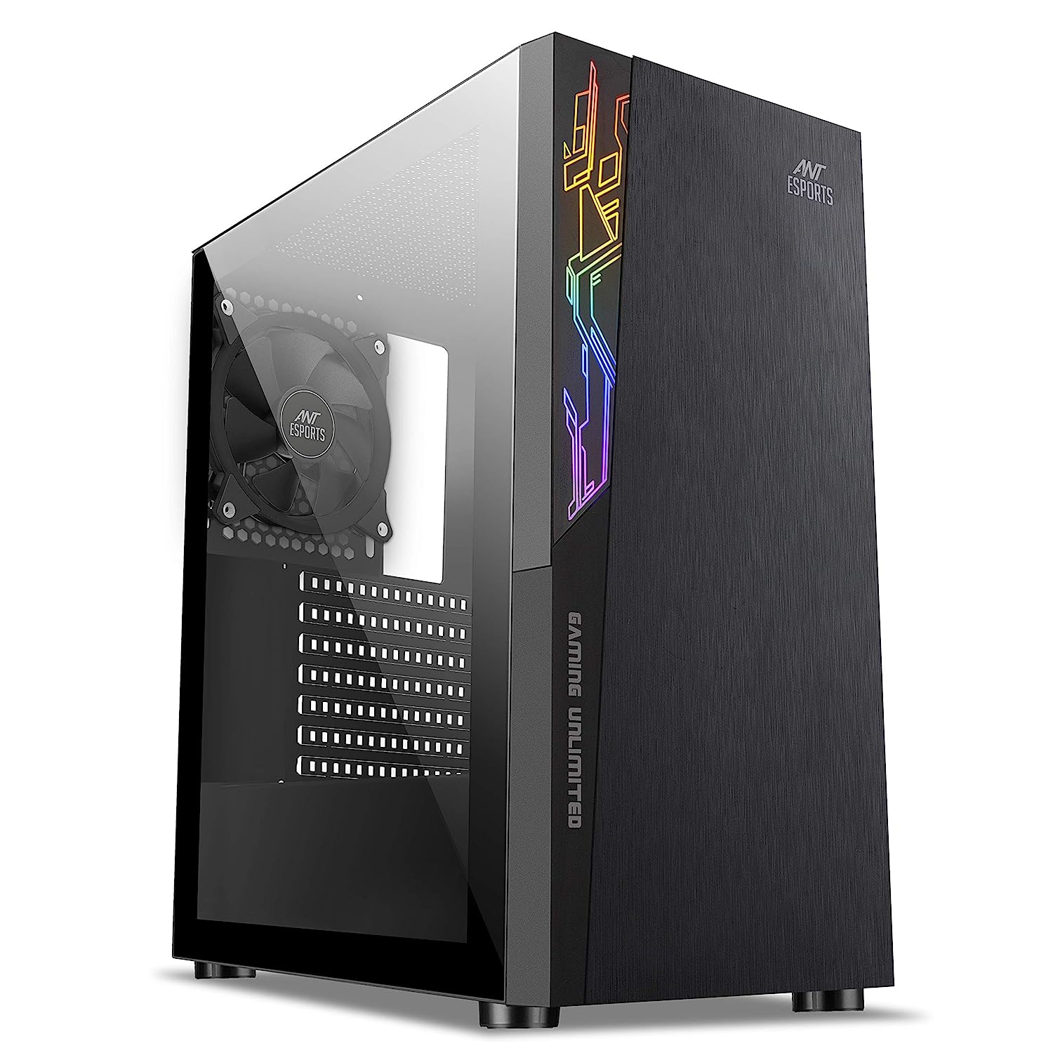 Ant Esports ICE-120AG Mid Tower Computer Case I Gaming Cabinet Supports ATX, Micro-ATX, Mini-ITX Motherboard with 1 x 120 mm Rear Fan Preinstalled - Black-Cabinets-antesports-computerspace