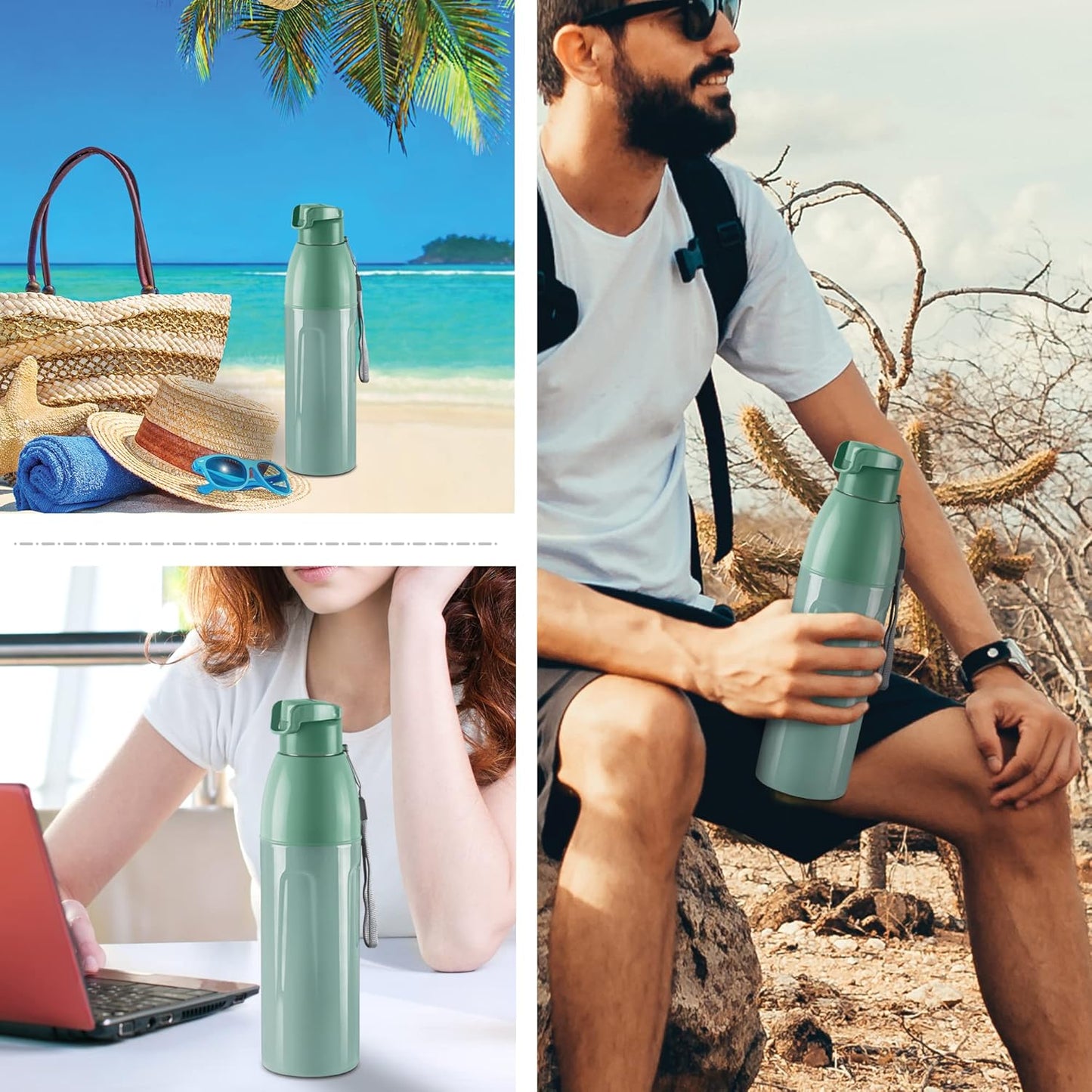 MILTON Kool Convex 900 Insulated Inner Pet Water Bottle, 700 ml, Light Green | Easy to Carry | Leak Proof | School | Office | Gym | Hiking | Treking | Travel Bottle