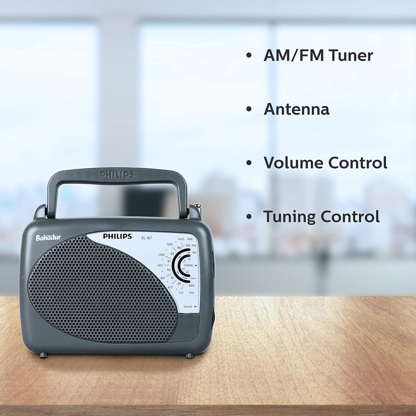 Philips Radio DL167/94 with MW/SW/FM Bands, 2xR20 (UM1),External 3V DC (Optional)