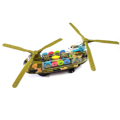 Transparent Gear Helicopter Toy - Lights, Music & Bump-and-Go Action | Kids Toy
