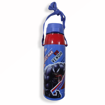 CELLO Puro Steel-X Hydra Kid 600 Inner Steel Insulated Water Bottle 520ml, Blue | Spiderman Vs Vemon Design | ISI Certified, Leakproof | Easy to Carry with Loop | Insulated Cold Water Bottle For School