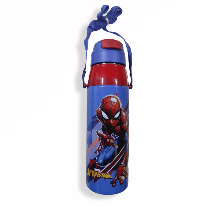 CELLO Puro Steel-X Hydra Kid 600 Inner Steel Insulated Water Bottle 520ml, Blue | Spiderman Vs Vemon Design | ISI Certified, Leakproof | Easy to Carry with Loop | Insulated Cold Water Bottle For School
