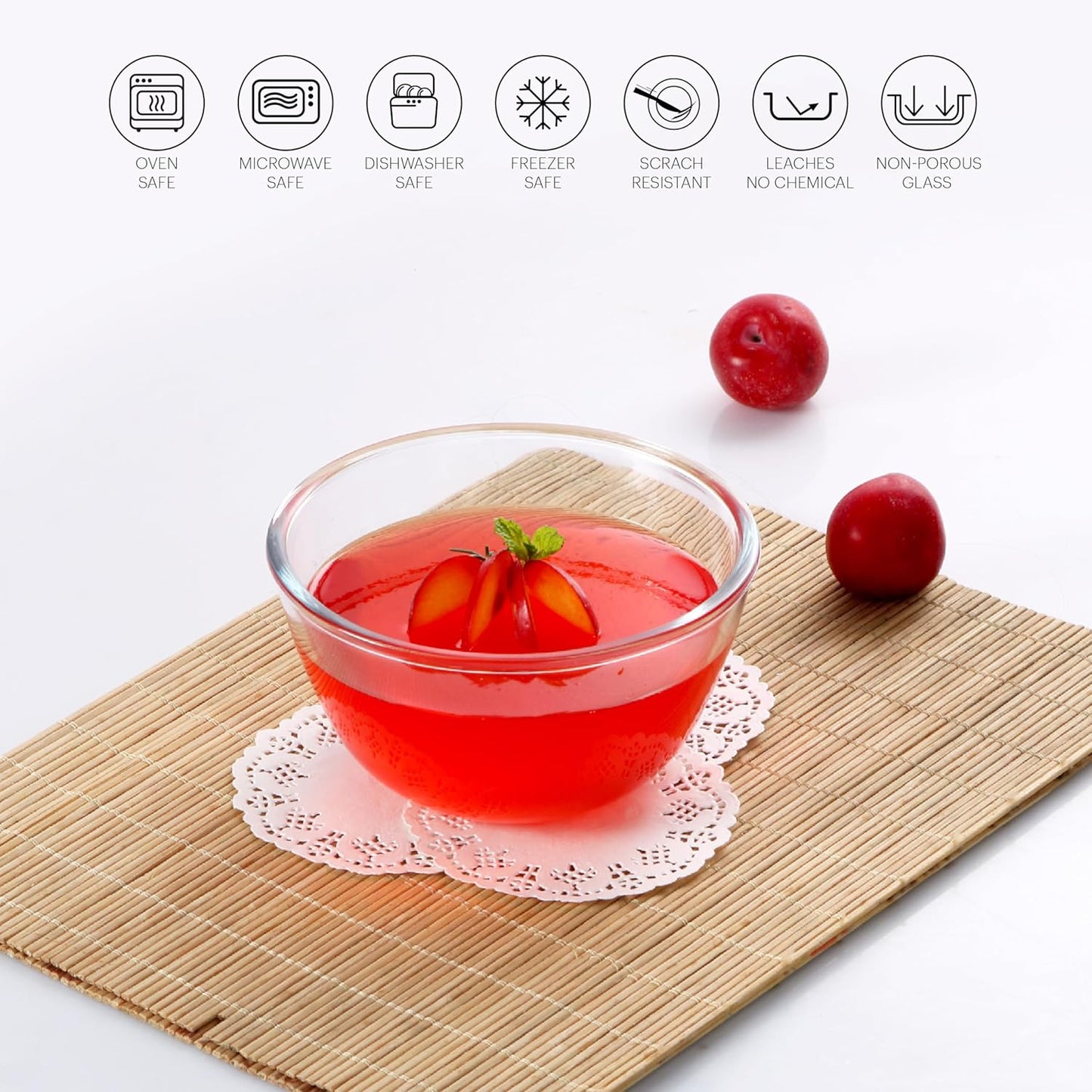 CELLO Ornella Toughened Glass Mixing Bowl Without Lid | Microwave Safe & Dishwasher Safe | Clear & Non- Porous Glass | Scratch Resistant | Transparent