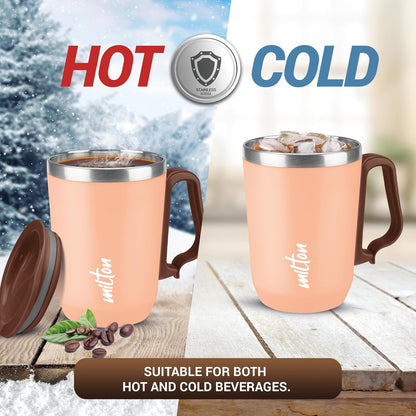 MILTON Cool Touch Coastal Coffee Mug 350 Double Walled 300 ml Inner Stainless Steel Tea Mug and Lid, Coffee Mug Travel Tea Cup, Black Coffee, Single, Blue