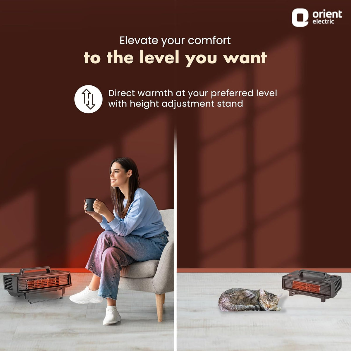 Orient Electric Heat Convector Compact Heater | 2000W with two heat settings | Quick Heating with two fans | Neon Indicator| 2-year warranty by Orient | Black