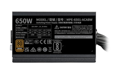 Cooler Master MWE 650 V3 Bronze ATX 3.1 Power Supply - Non Modular | 80 Plus Bronze Certified | Quite HDB Fan | DC-to-DC Circuit Design | ATX 3.1 Version | Ready for RTX 50 Series GPU | 650 Watt