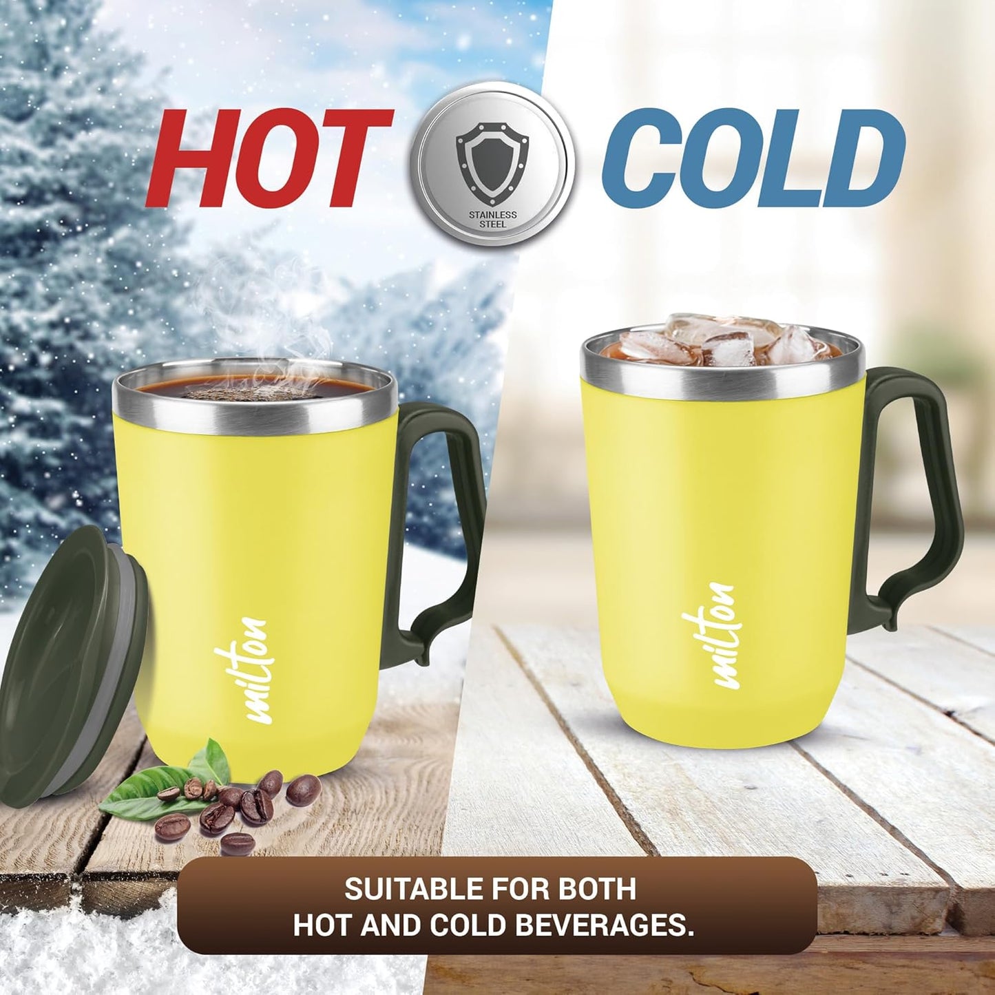 MILTON Cool Touch Coastal Coffee Mug 350 Double Walled 300 ml Inner Stainless Steel Tea Mug and Lid, Coffee Mug Travel Tea Cup, Black Coffee, Single, Blue