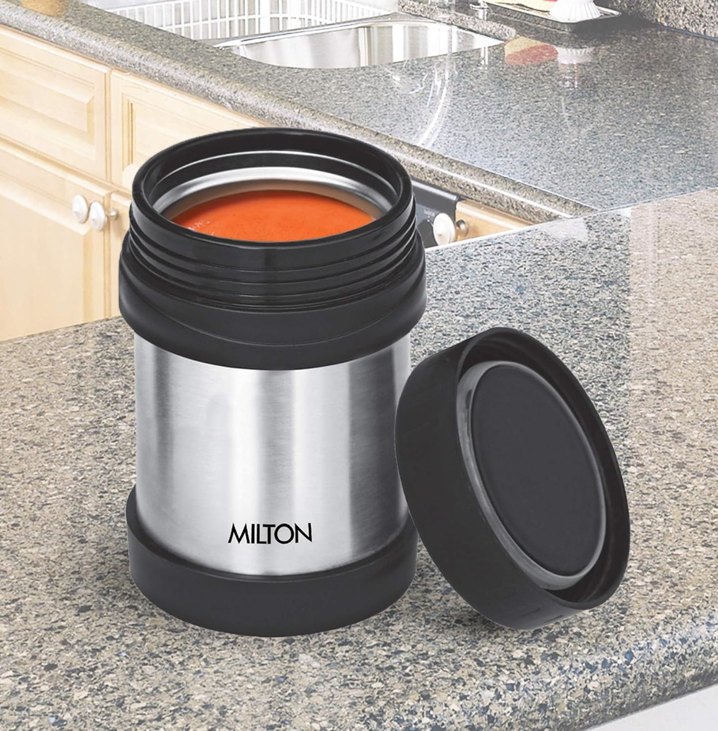 Milton Soup Flask Deluxe 350 Thermosteel I 100% Leak Proof I Premium SS304 Stainless Steel I Vacuum Insulated I Thermos for Soup, Tea, Coffee, 340 ml, Silver