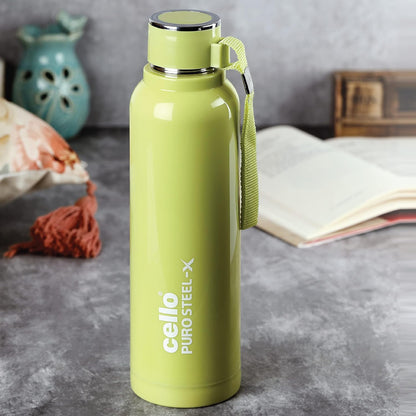 CELLO Puro Steel-X Benz 900 | Leak Proof| Wide Mouth & Easy to Open | Insulated Inner Steel Water Bottle | 730ml | White