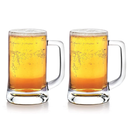 CELLO Executive Beer Mug with Handle | Glasses for Beer, Juice | Scratch Resistant & Easy to Clean | Dishwasher Safe Mug | Transparent | Set of 2, 400ml