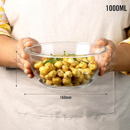 CELLO Ornella Toughened Glass Mixing Bowl Without Lid | Microwave Safe & Dishwasher Safe | Clear & Non- Porous Glass | Scratch Resistant | Transparent