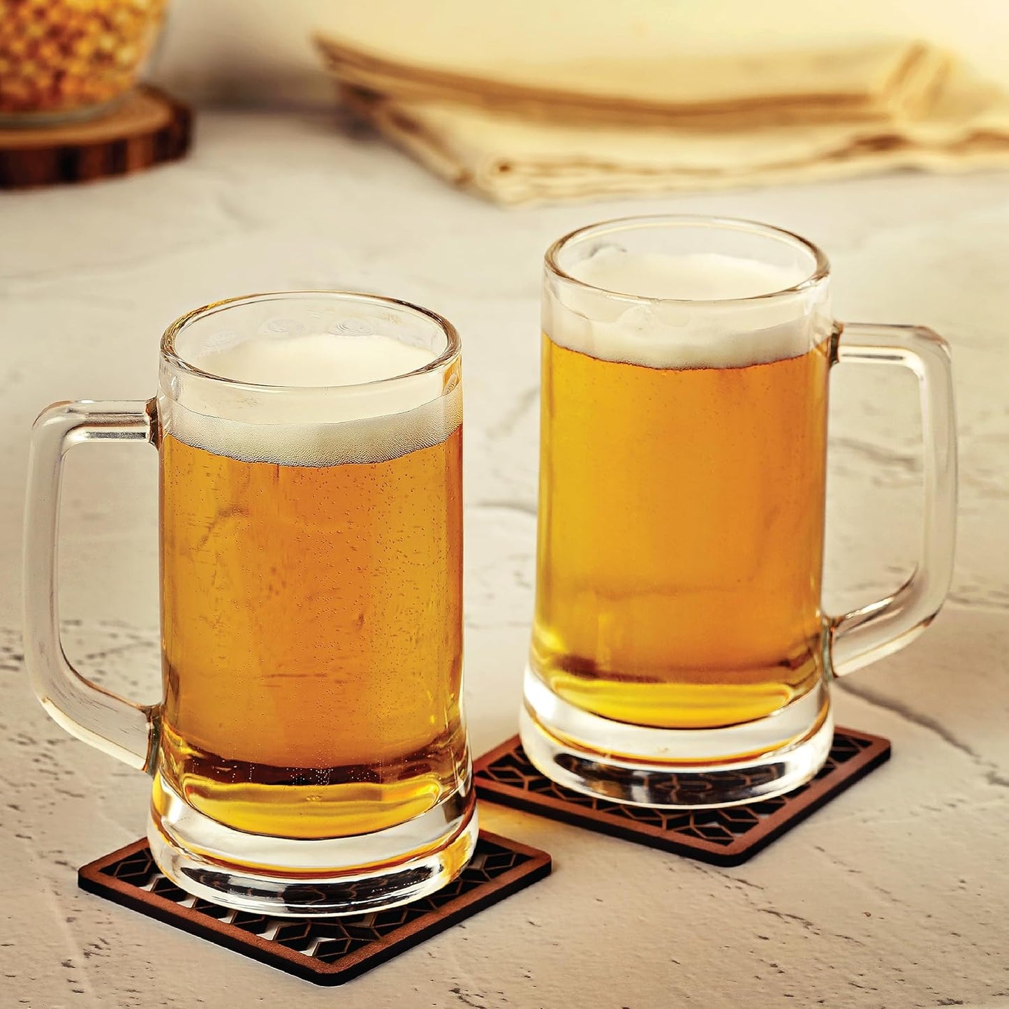 CELLO Executive Beer Mug with Handle | Glasses for Beer, Juice | Scratch Resistant & Easy to Clean | Dishwasher Safe Mug | Transparent | Set of 2, 400ml