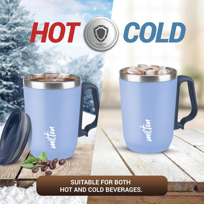 MILTON Cool Touch Coastal Coffee Mug 350 Double Walled 300 ml Inner Stainless Steel Tea Mug and Lid, Coffee Mug Travel Tea Cup, Black Coffee, Single, Blue
