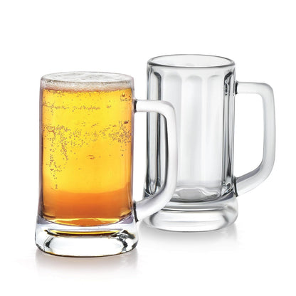 CELLO Executive Beer Mug with Handle | Glasses for Beer, Juice | Scratch Resistant & Easy to Clean | Dishwasher Safe Mug | Transparent | Set of 2, 400ml