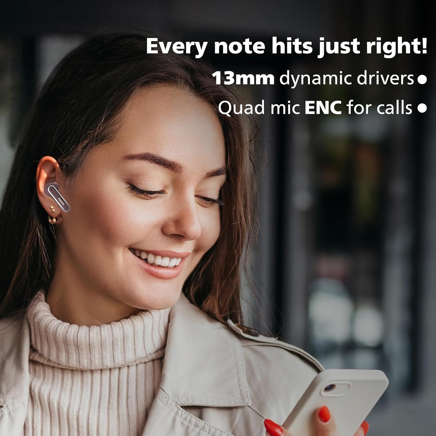 PHILIPS TAT1150BK/94 Premium Wireless Earbuds with ANC, Quad Mic ENC, Up to 55 Hr Playtime,13mm Neodymium Drivers,Multipoint, ergonomically Designed,IPX5 Water Resistance,Fast Charging (Deep Black)
