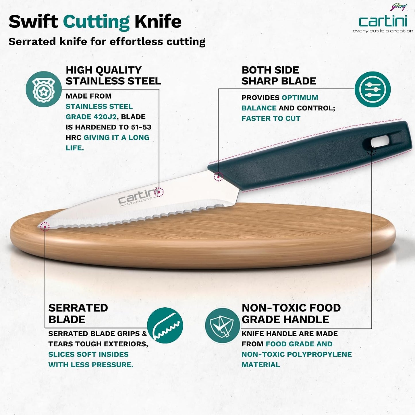 Godrej Cartini Chef Knife – 8" Stainless Steel Kitchen Knife with 1 Year Warranty