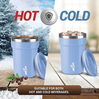 MILTON Cool Touch Deccan Coffee Mug 350 Double Walled 330 ml Inner Stainless Steel Tea Mug with Lid, Coffee Mug Travel Tea Cup, Black Coffee, Tea Cup Single