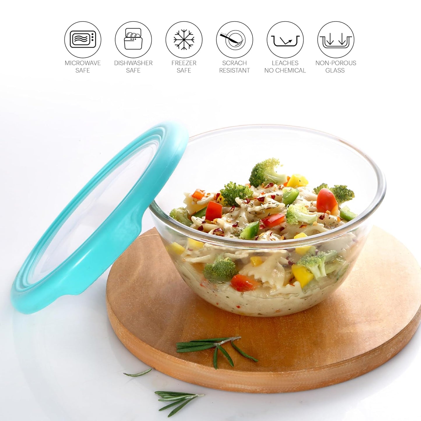CELLO Ornella Toughened Glass Mixing Bowl Without Lid | Microwave Safe & Dishwasher Safe | Clear & Non- Porous Glass | Scratch Resistant | Transparent