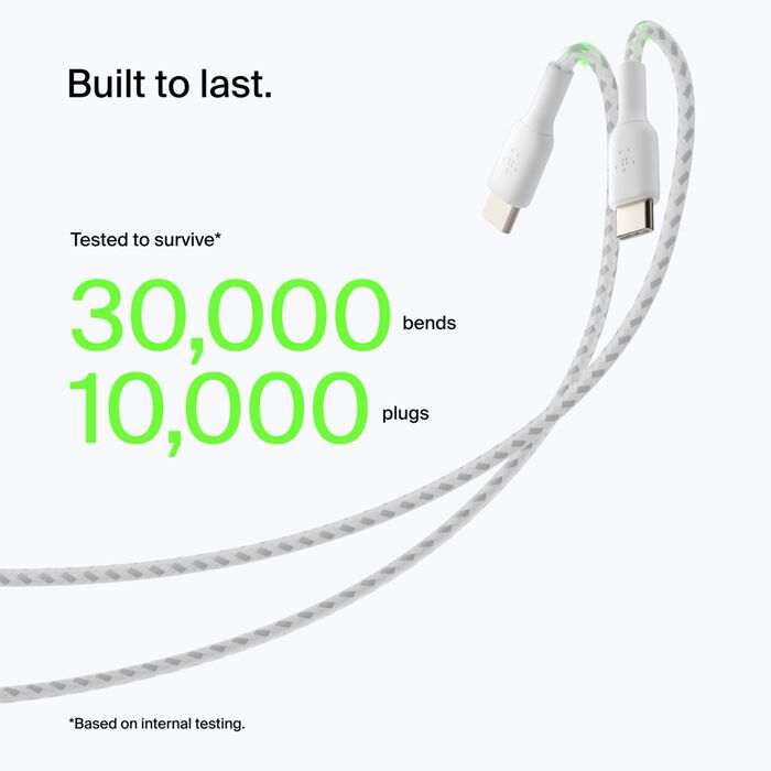 Belkin Braided USB-C to USB-A Cable 2M White – Fast Charge