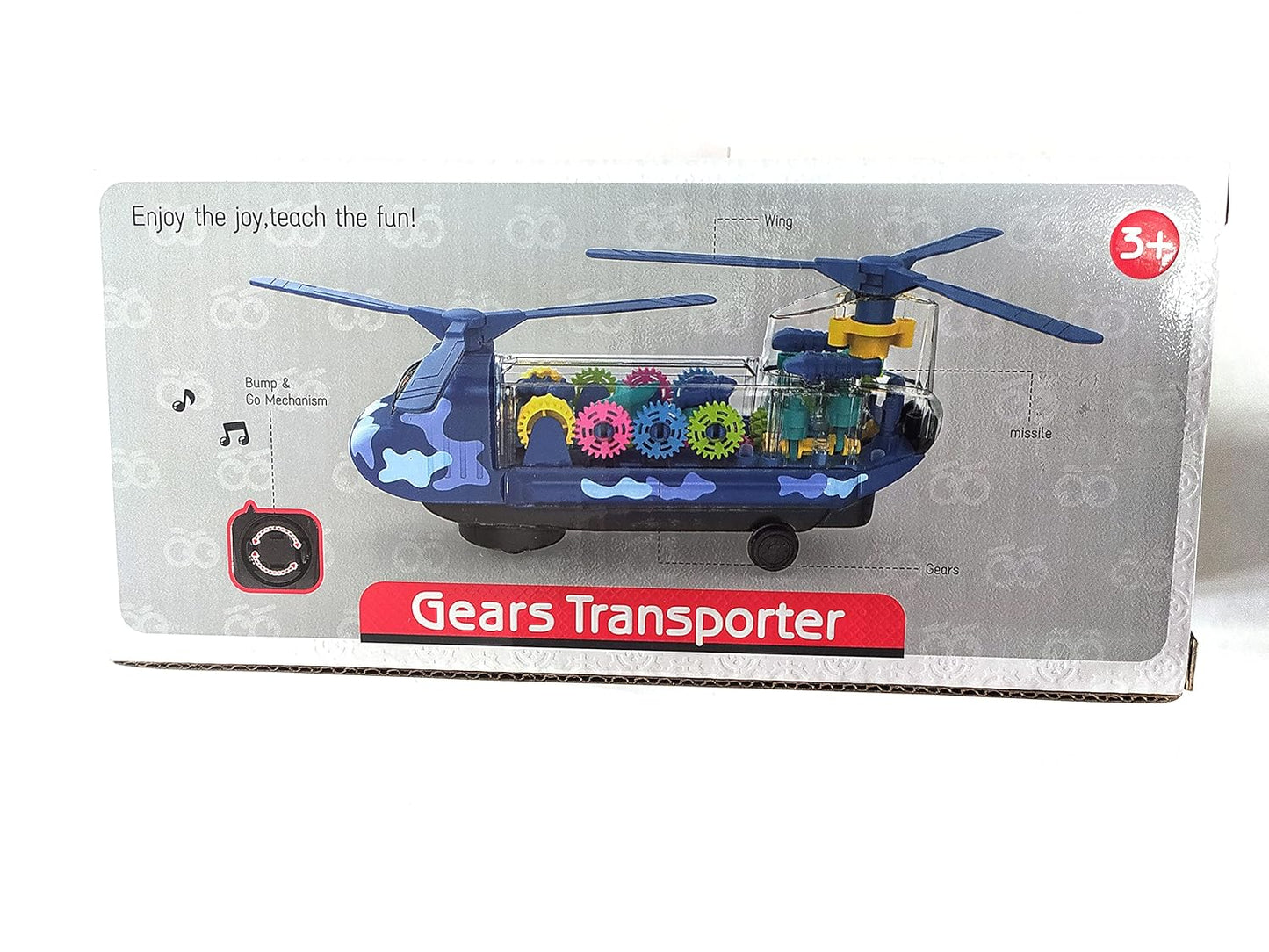 Transparent Gear Helicopter Toy - Lights, Music & Bump-and-Go Action | Kids Toy