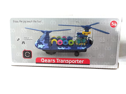 Transparent Gear Helicopter Toy - Lights, Music & Bump-and-Go Action | Kids Toy